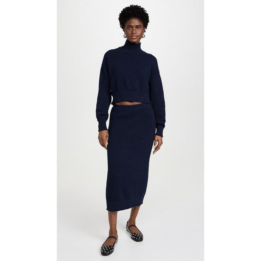 New Free People FP Beach Hailee Knit MockNeck Sweater & Midi Skirt Set in Navy L